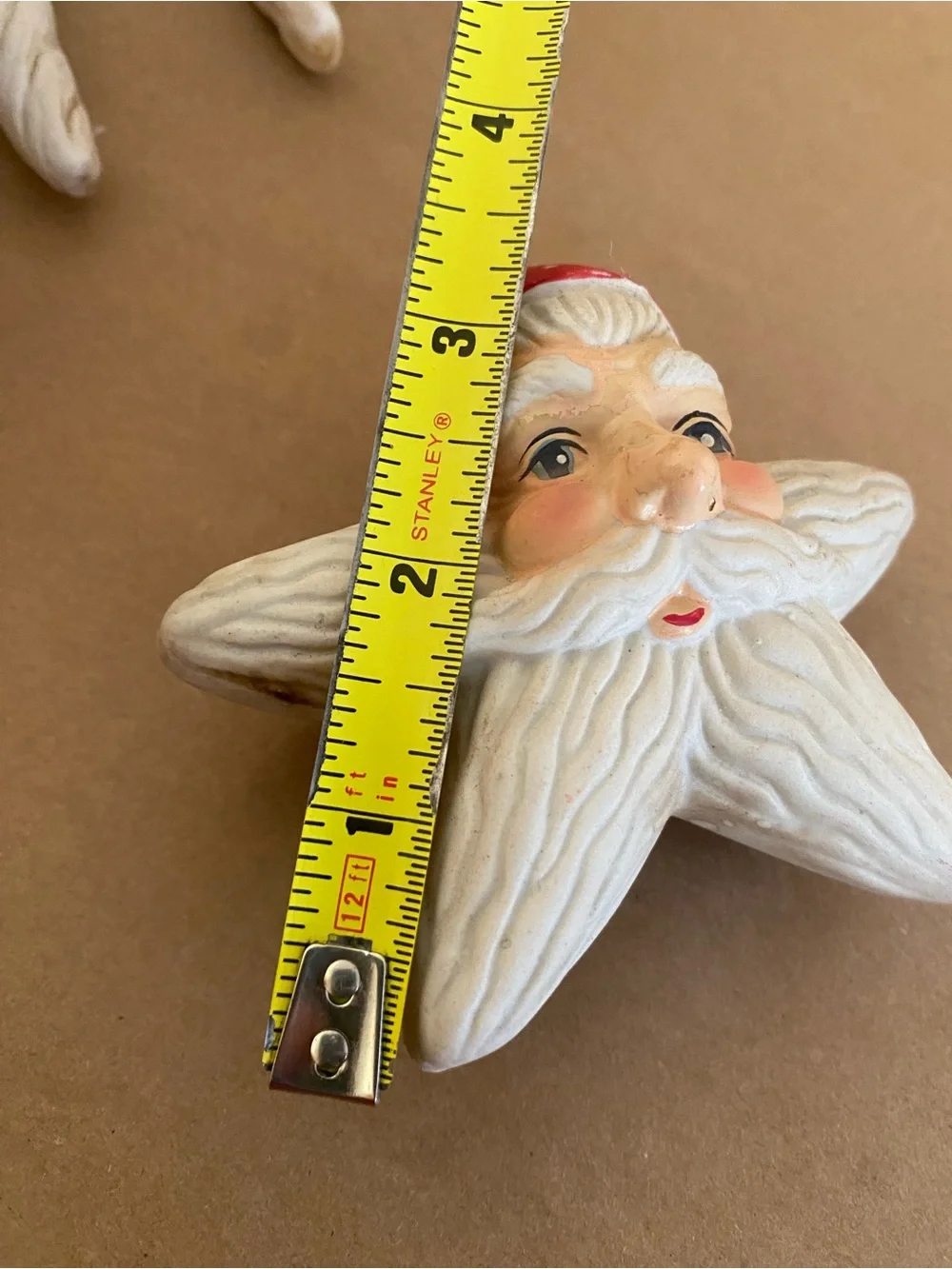 Vintage set of 4 Santa Ornaments - star, bell and icicle shapes, Belsnickle, red